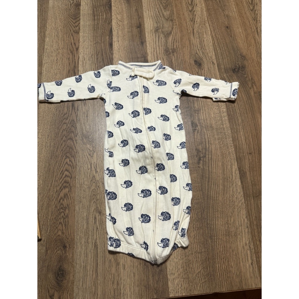 Touched by Natures Sleepwear Infant 0-6 Months Yellow Blue Hedgehog Zip Baby